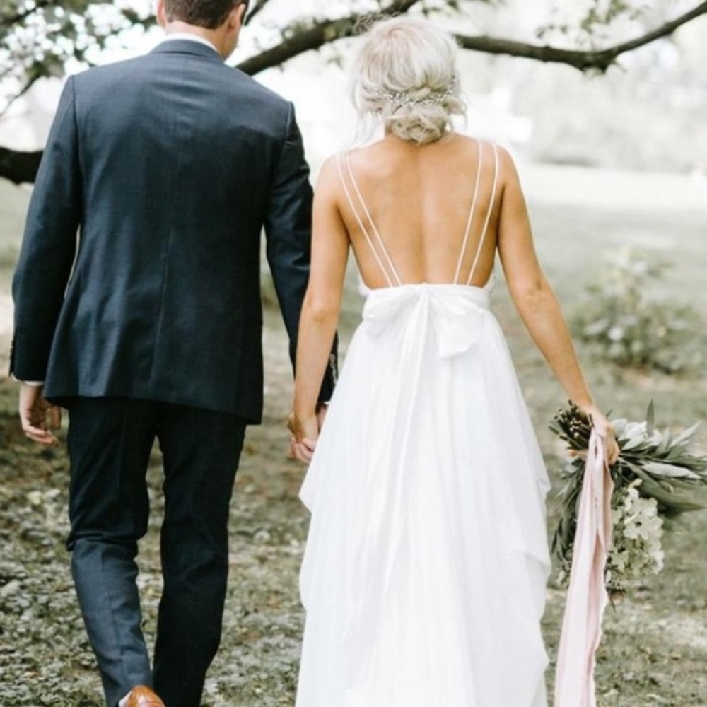 Modern Minimal Backless Wedding Gown
